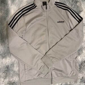 Adidas Gray Track Jacket essential with 3 Black Stripes